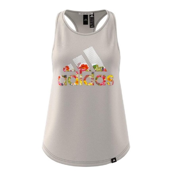 NWT Adidas Floral Ess Tank beige gray Small S - Picture 4 of 11